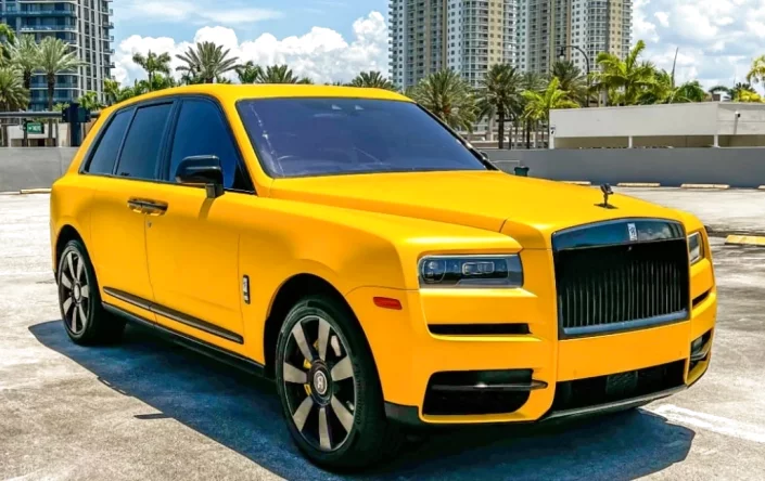 Yellow Rolls-Royce Cullinan Rental in Miami 3